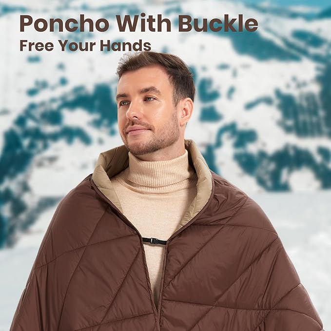 Ultralight Puffy Blanket, Outdoor Camping Blanket, Water-Resistant and Packable, Great for Camping, Stadium, Traveling, Backpacking, Picnic and Beach. 79"x55". Classic Coffee