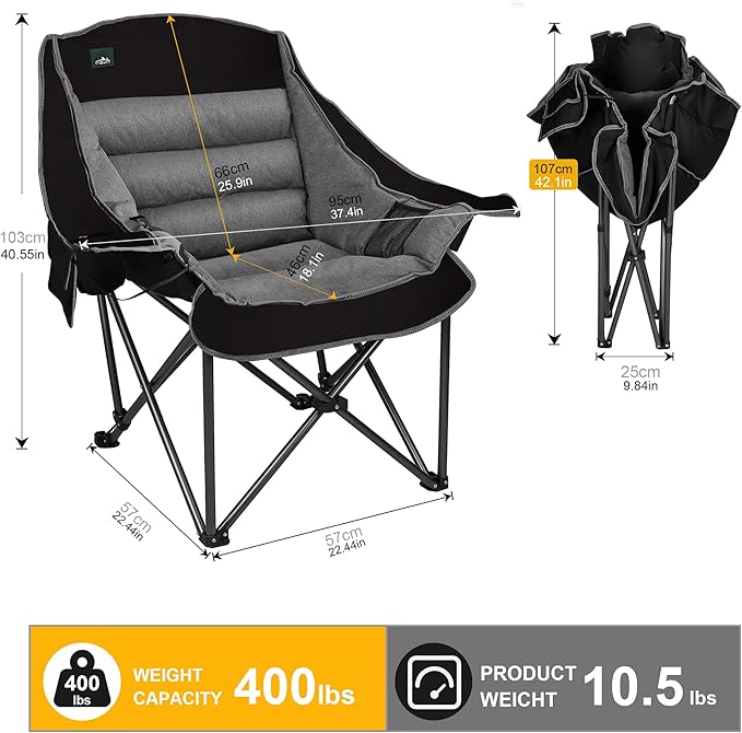 Northroad XL Heated Camping Chair, Oversized Heated Chairs,Portable Folding Heated Lawn Chair W/3 Control Levels for Outdoor Hiking, Picnics, Heavy-Duty 400-lbs Capacity, (Battery NOT Included)