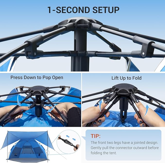 Elegear CumbreX™ Beach Tent with 360° Removable Canopy, 4-6 Person Pop Up Sun Shade Shelter, UPF 50+ Automated Installation Double Silver Coating Portable Lightweight Beach Cabana for Beach/Outdoor