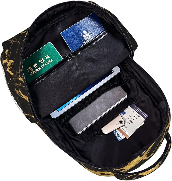 Adults Lightweight Black Marble Gold Texture Art Shoulder Book Bags Big Capacity Shoulder Bag With Adjustable Shoulder Straps for Trekking Work Walking Cycling