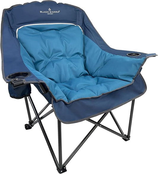 Black Sierra Plush Camping Chair for Sports & Outdoors, Oversize XL Outdoor Folding Chair Supports 400 lbs, Heavy Duty Lounge w/Cup Holders & Carry Bag (Denim Blue)