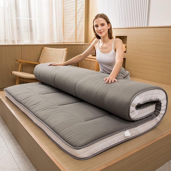MAXYOYO Cot Mattress Floor Futon Mattress, Narrow Twin Futon Single Bed for Adults, Foldable Roll Up Bed for Kids, Dark Grey