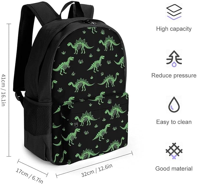 Sturdy Rucksack for College Bookbag and Outdoor Hiking with Large Capacity Dinosaur Men Women