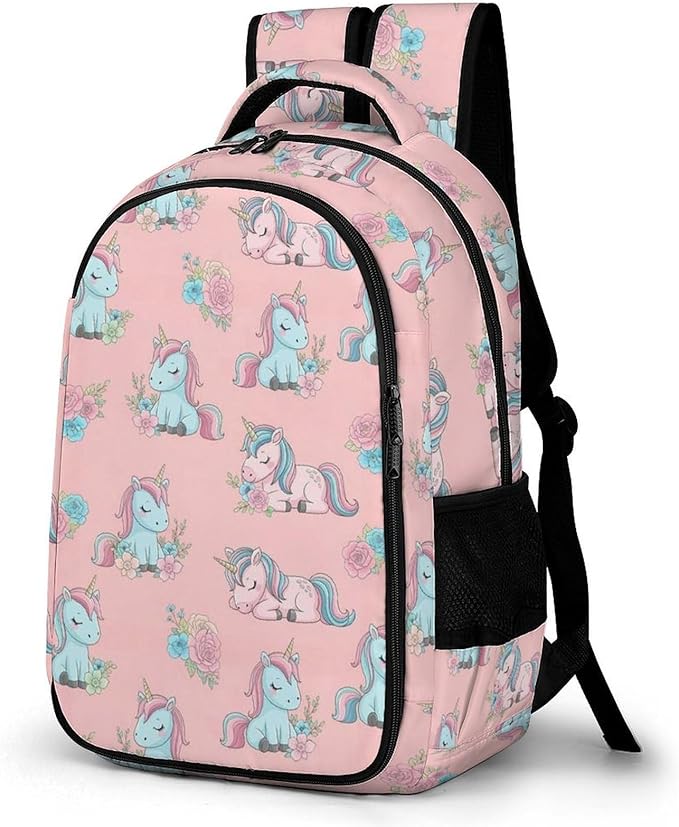Carry On Anti Theft Laptop Backpack Pink Cute Unicorns, Large Sturdy Travel Bag with Multi Compartments for Business Weekender Hiking