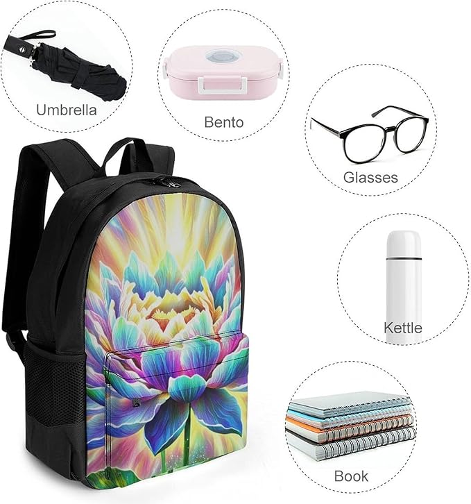 Supdreamc Men Women Lightweight Healing Poppy Flower Casual Daypack Large Capacity Bookbag With Adjustable Shoulder Straps for Gym Business Bicycle