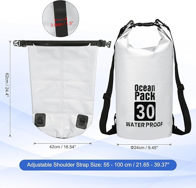 Waterproof Dry Bag, 30L Fit for Women Men Water Proof Bags Lightweight Dry Storage Floating Backpack with Whistle for Travel Backpacking Boating Kayaking Camping (White)