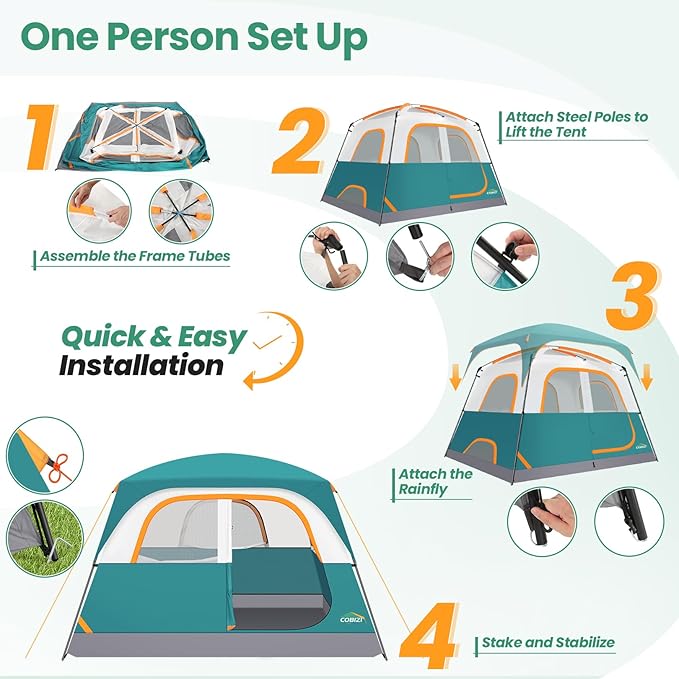 COBIZI 4-6-8-10 Person Camping Tent, Spacious Family Tents for Camping Ideal, Hiking, 3500mm Waterproof Double-Layer Windproof Tent for Hiking & Backpacking