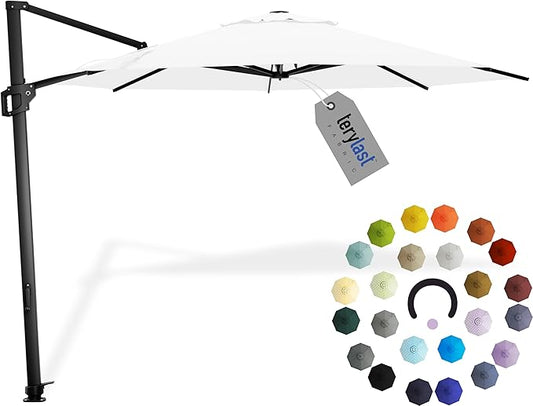 Midtown Umbrellas 10 Ft Outdoor Cantilever Patio Umbrella w/Terylast Ivory White Fabric - Rotate Tilt 360° Offset Patio Umbrella, Deck Patio Umbrella, Backyard Umbrella & Garden Umbrella - Black Frame
