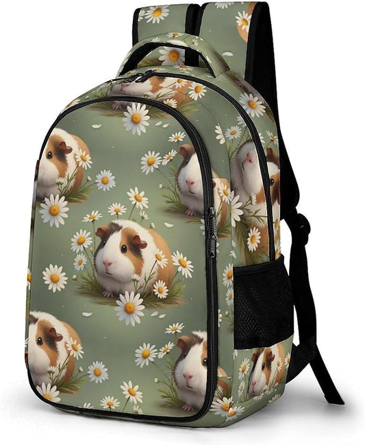 Travel Backpack Guinea Pigs Flowers Print Art for Women Men, Anti Theft Laptop Daypack with Large Capacity for College Work Weekender Outdoor