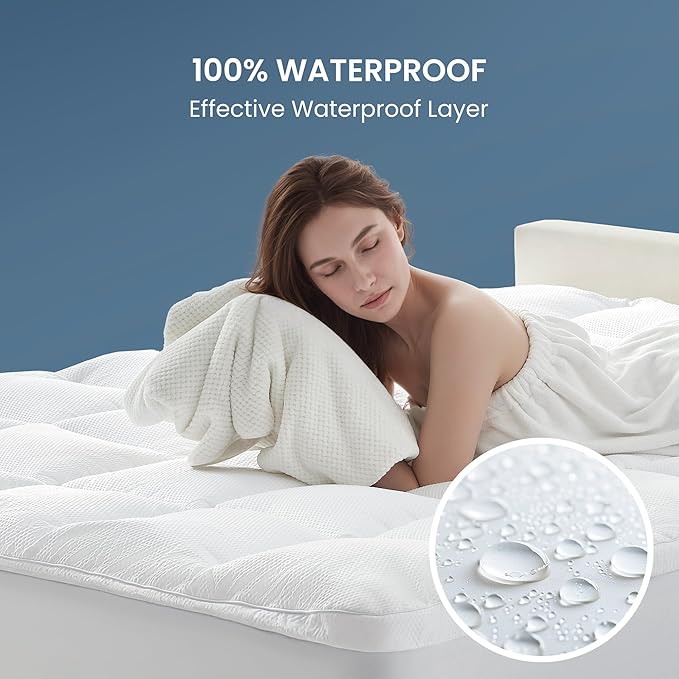SLEEP ZONE 4 Inch Queen Mattress Topper, Dual Layer 2'' Gel Memory Foam + 2'' Breathable Fluffy Cool Waterproof Removable Pillow top Pad for Back Pain, Comfort Support, White