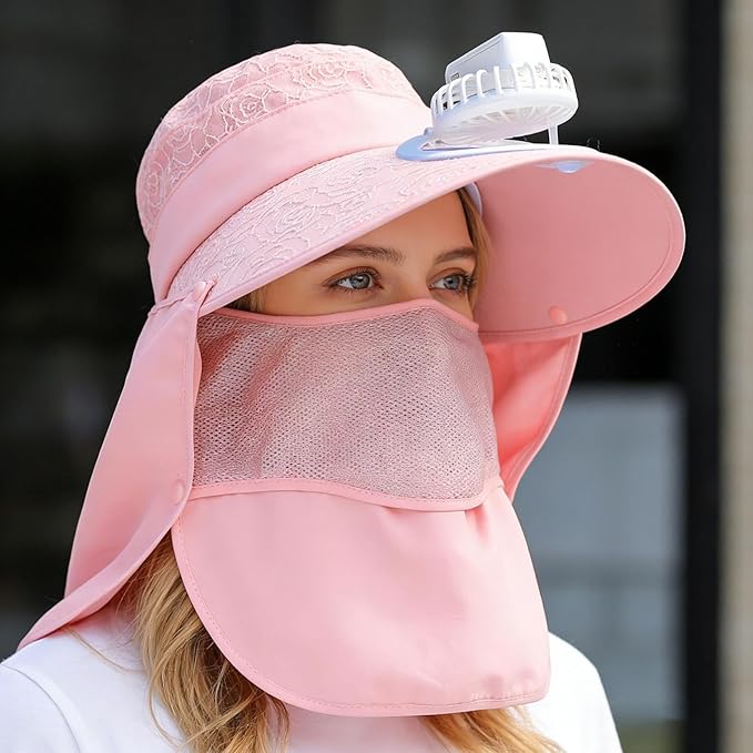 Solar Fan Cap, Wide Brim Sun Cap, USB and Solar Powered Adjustable Breathable Fan Hat for Women Men Outdoor