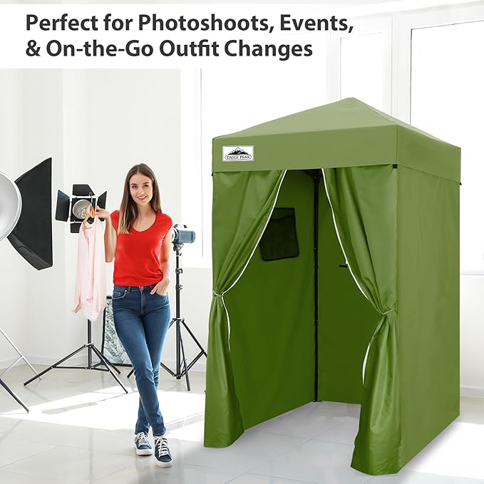 EAGLE PEAK Flex Ultra Compact 4x4 Pop-up Canopy, Sun Shelter, Changing Room, Portable Privacy Canopy Cabana for Pool, Fashion Photoshoots, or Camping, Army Green