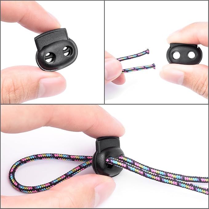 25 Pack Plastic Small Spring Cord Lock for Drawstring Replacement, Elastic Shoelaces Clip Double Hole Paracord Toggle Stopper for Sweatpants Flashlight Glove Hats Hoodie String Lock