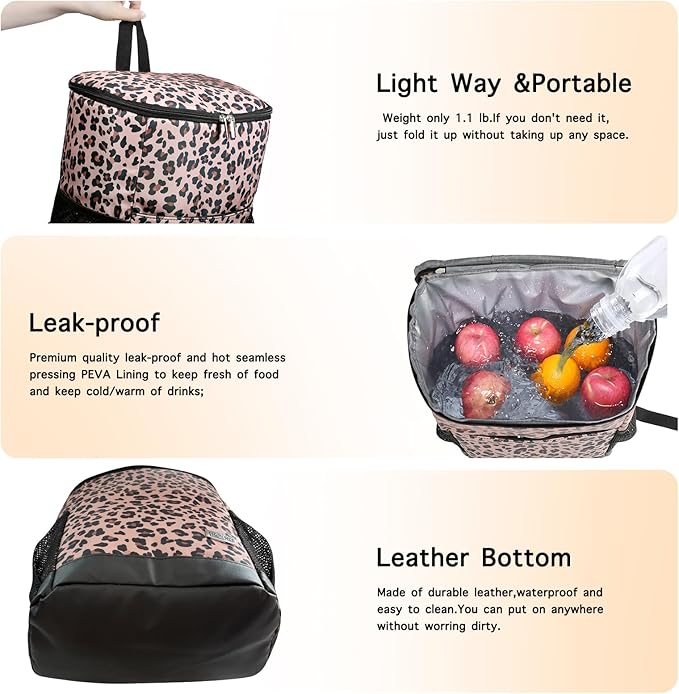 Wolka Cooler Backpack 30 Cans,Portable Backpack Coolers Insulated Leak Proof,Waterproof Soft Sided Cooler Bag for Travel,Beach,Camping,Picnic,Lunch Backpack for Women (Brown Leopard)