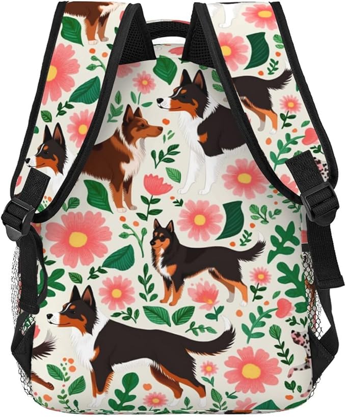 Daypack Anti-Theft Multipurpose Large Capacity Shoulder Bag, Australian Cattle Dog Florals Travel Hiking Camping Rucksack With Smooth Zippers