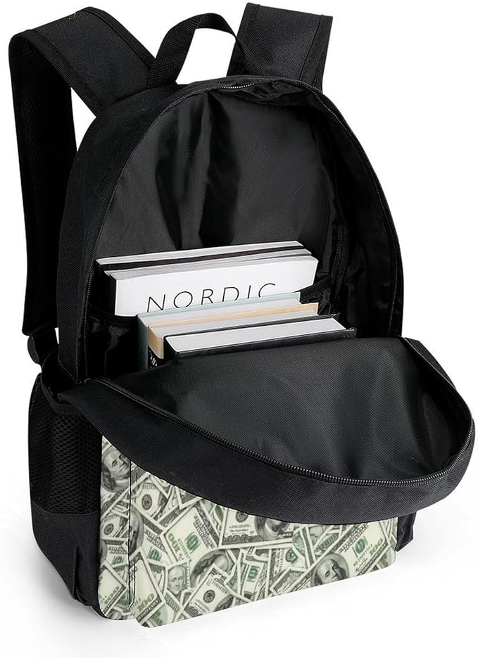 Polyester Daypack Backpack for Climbing Outdoors Running, Big Capacity Multipurpose Anti-Theft Bookbag, Money American Bill Dollar Travel Hiking Camping Rucksack
