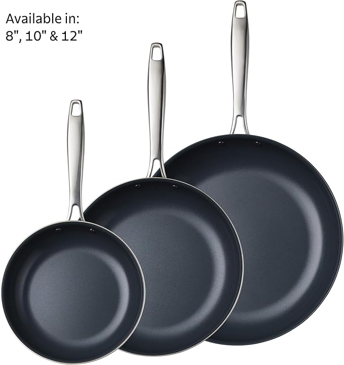 Tramontina Signature 12-Inch Tri-Ply Clad Stainless Steel Large Frying Pan with Ceramic Non Stick Interior, Induction-Ready Nonstick Skillet, Oven-Safe, Made in Brazil