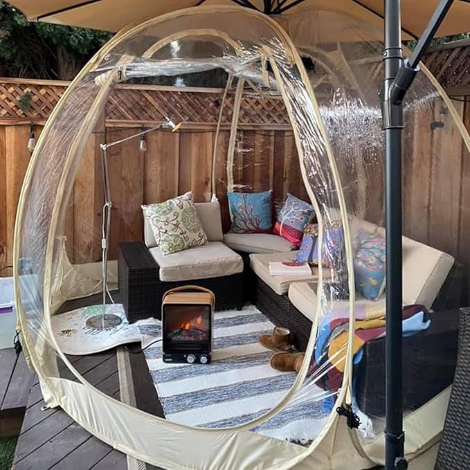 Alvantor Pop Up Bubble Tent - 6’ x 6’ Instant Igloo Tent - 2-3 Person Screen House for Patios - Large Oversize Weather Proof Pod - Cold Protection Camping - Beige