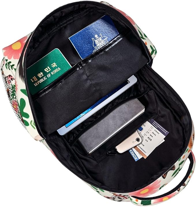 Daypack Anti-Theft Multipurpose Large Capacity Shoulder Bag, Australian Cattle Dog Florals Travel Hiking Camping Rucksack With Smooth Zippers