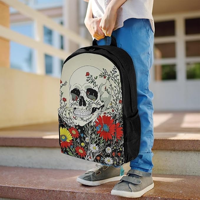 Supdreamc Backpack Lightweight Anti-Theft Multipurpose Psychedelic Skull Skeleton Floral Art Shoulder Bag Large Capacity Travel Hiking Backpack With Padded Straps