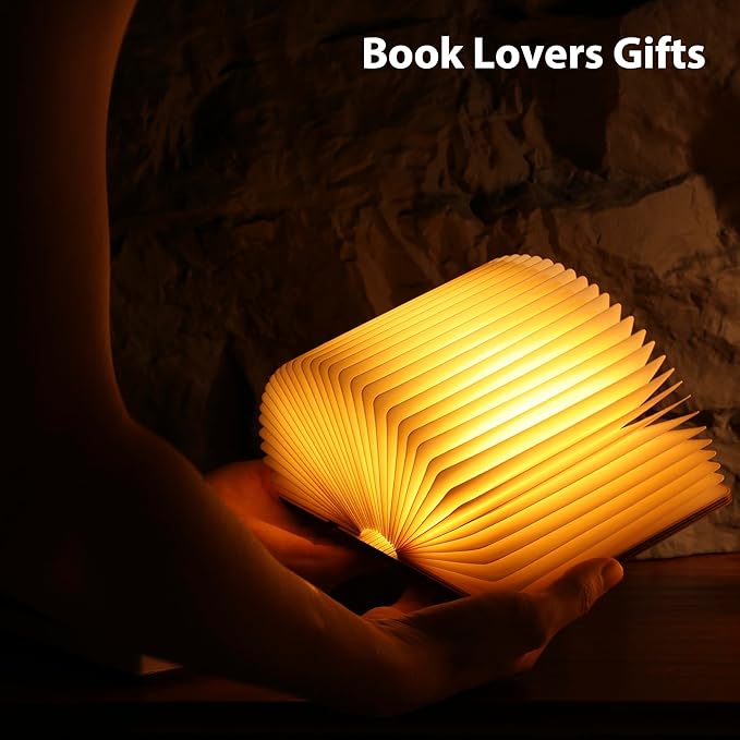 Unique Gifts for Book Lovers Women, 12 Colors Portable Book Lamp with Remote, Folding Book Light, Lovely Gift for Christmas, Birthday, Back to School & Bookshelf & Home Decor (Walnut)