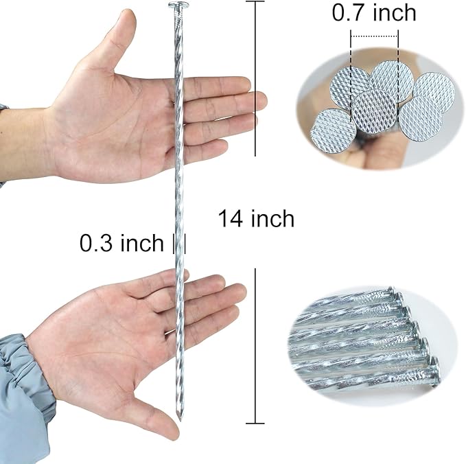 14 Inch Heavy Duty Spiral Landscape Spikes Solid Galvanized Metal Garden Stakes for Speed Bump, Wheel Stop, Paver Edging, Floor Covering, Weed Barriers, Tent, Garden Plants (15)