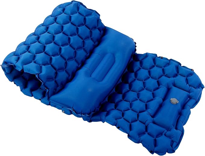 Inflatable Camping Sleeping Pad Mat, Ultra Lightweight Air Cushion Mattress for Tent Hiking Travel, 2 Way Valve Design with 40D Nylon Fabric and TPU Laminate, Compact Foldable (Blue)
