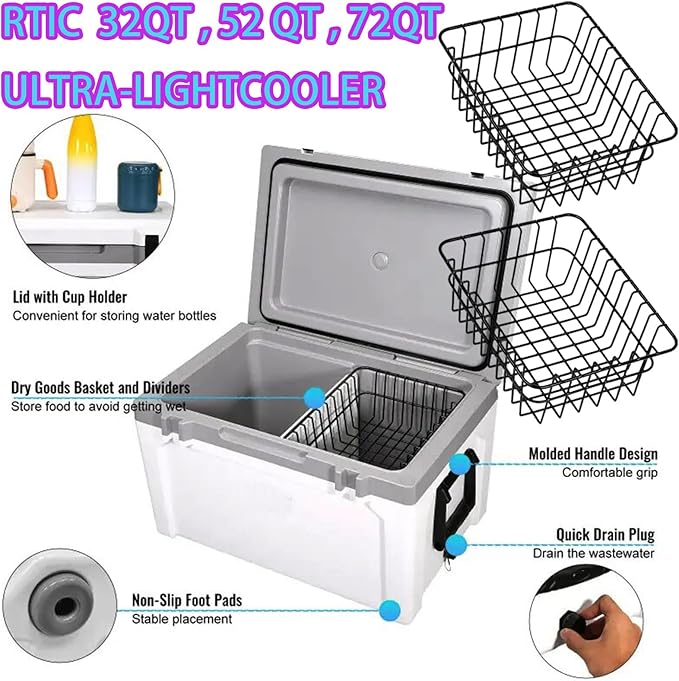Cooler Basket for RTIC 32 QT Ultra-Light Coolers, Stainless Steel Storage Dry-Goods Basket, Keep Smaller Items Dry-Goods Basket, Compatible with Rtic Ice, Dividers, Locks RTIC Cooler Accessories etc.