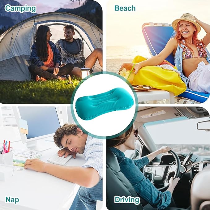 2 Pieces(One Neck Pillow and one Sleep Pillow) Inflatable Camping Pillow Ultimate Comfort and Support for Airplanes, Cars, and More-Ergonomic Design for Sleep and Neck Relief