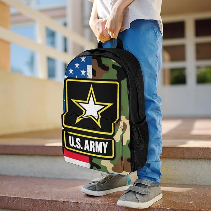 Supdreamc Rucksacks Lightweight Multipurpose Anti-Theft American Flag Army Green Camo Usa Retro Camouflage Shoulder Bag Big Capacity Traveling Camping Backpack With Side Pockets
