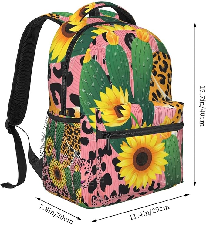 Casual Daypack Multipurpose Anti-Theft Large Capacity Carry On Bag, 90S Sunflower Leopard Cactus Casual Daypack Climbing Shoulder Bag With Padded Straps