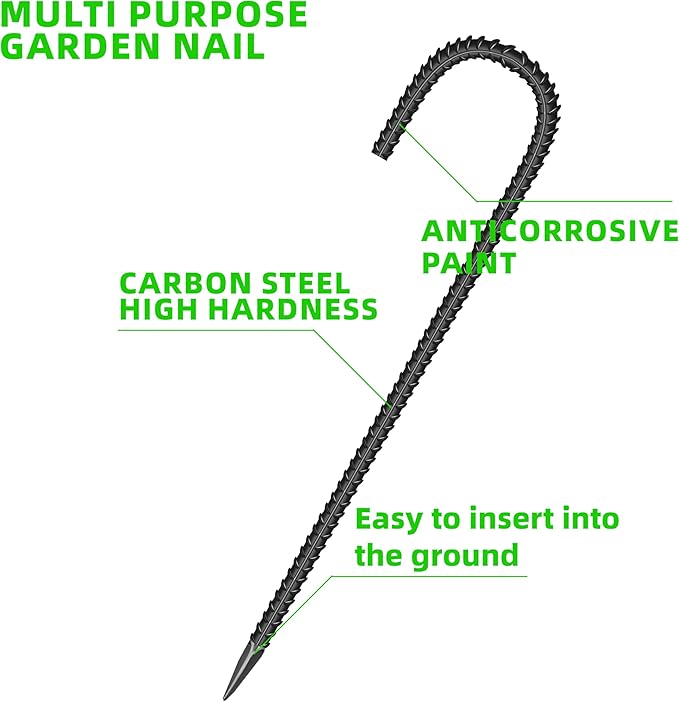 36 Pieces 12-Inch Garden Ground Stakes Galvanized Steel J Shape Hook Rebar Stake - Heavy Duty Anchors for Tents, Position Kits,Fences, and Trampolines