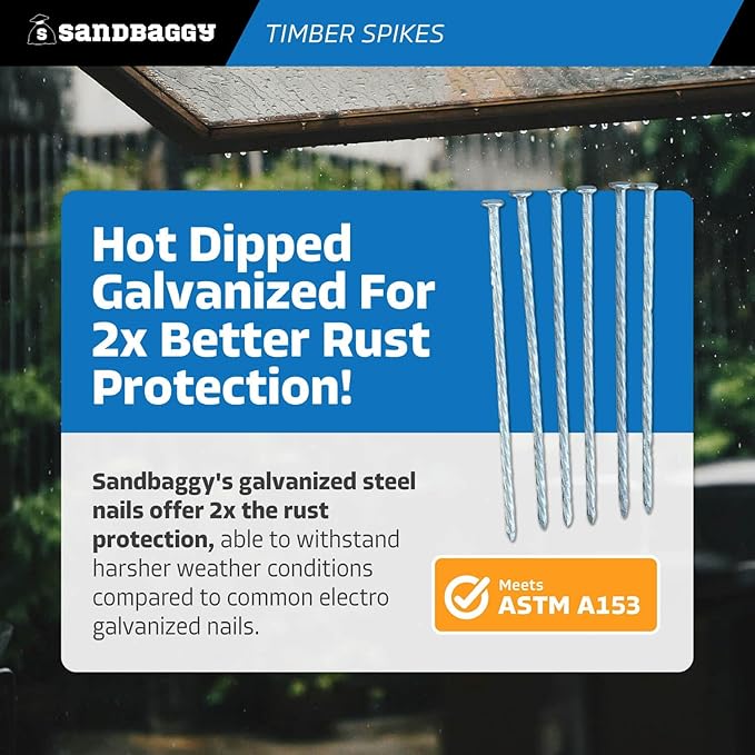 Sandbaggy Spiral Landscape Timber Spikes - Hot Dipped Galvanized Steel Nails - Landscaping Stakes, Artificial Turf Pins (8 inch - 4 Gauge Steel, 50, Count)