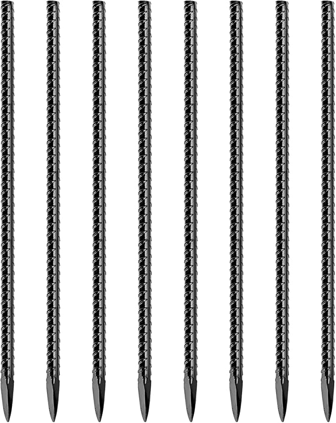 16 Inch Rebar Stakes,8 Packs Heavy Duty Metal I Hook Garden Ground Stakes for Camping Tent Canopy or Supporting for Garden Landscapes Fences Stakes (I Shape-Black, I-16 x3/8"-8pcs)