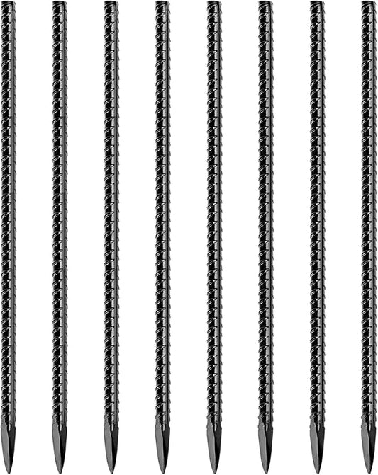 16 Inch Rebar Stakes,8 Packs Heavy Duty Metal I Hook Garden Ground Stakes for Camping Tent Canopy or Supporting for Garden Landscapes Fences Stakes (I Shape-Black, I-16 x3/8"-8pcs)