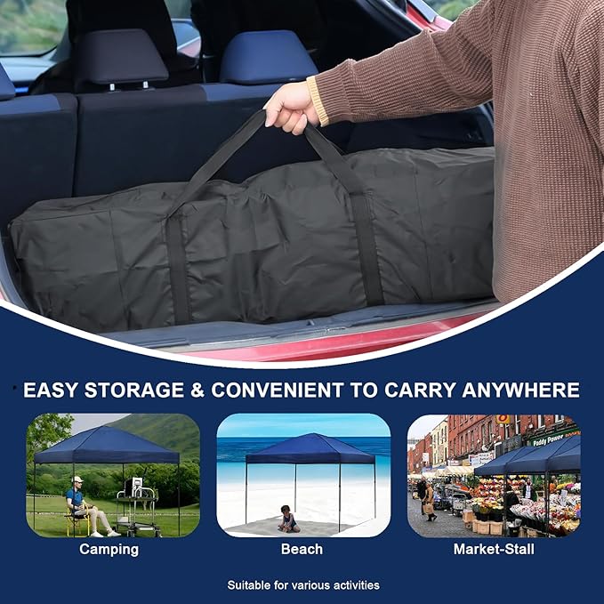 10x10 Pop Up Canopy Tent with 2 Sidewalls, Easy Up Canopy Outdoor Party Sun Shade Tent Portable Gazebo for Beach Camping Events with Carry Bag and 4 Sand Bags (Navy Blue)