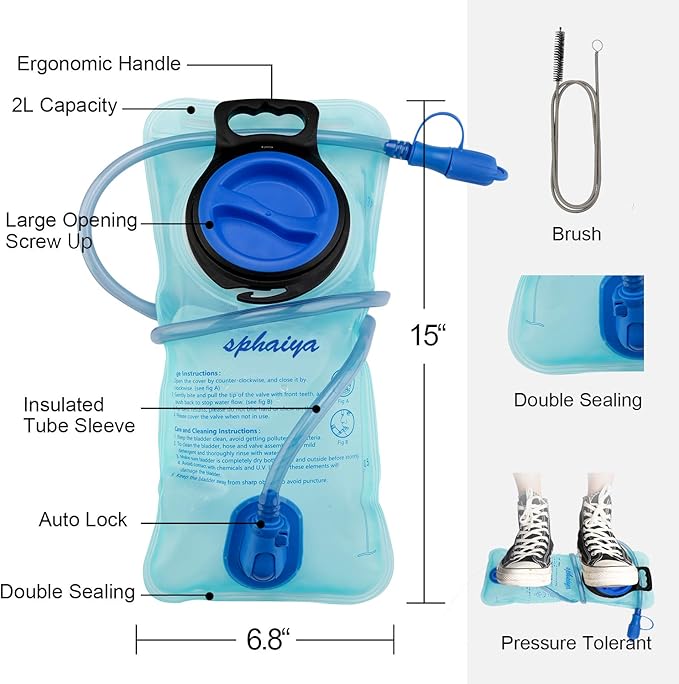 2 Pack Hydration Bladder 2L-3L with Cleaning Brush - Wide Opening, Leak Proof Water Reservoir for Hiking Cycling Running Camping Backpack - BPA Free