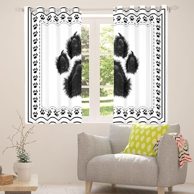 Manfei Bear Paw Print Blackout Curtains Black Claw Print Window Drapes,Wild Animal Footprints Window Treatments,Kids Boys Girls Room Decor,Grommet Top 2 Panel Set Bedroom Curtains, 42Wx63L inch