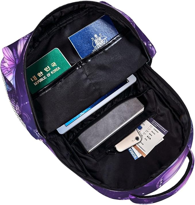 Men Women Polyester Butterflies Daypack Big Capacity Shoulder Bag With Smooth Zippers for Hiking Work Walking Cycling