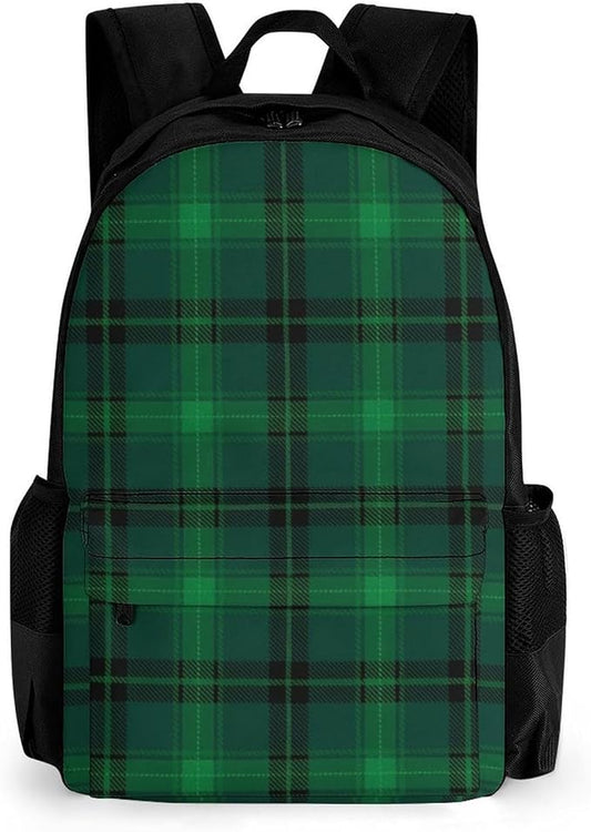 Adults Lightweight Black Green Scottish Tartan Plaid Shoulder Book Bags Big Capacity Shoulder Bag With Adjustable Shoulder Straps for Trekking Work Walking Cycling