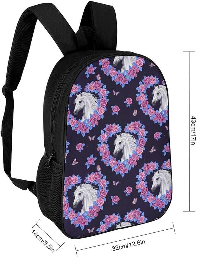 Sporty Travel Hiking Rucksack Gym Outdoor Bag Flowers Heart Horse Daypack Backpack Men Women