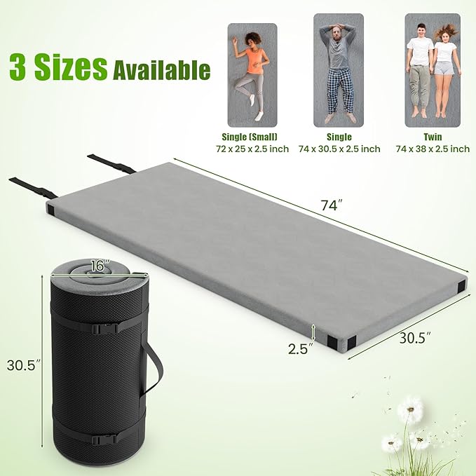 Tangkula Memory Foam Sleeping Pad, Roll Up Floor Mattress with Carry Bag, Non-Slip Bottom, Guest Floor Folding Bed for Sleepover, Portable Camping Mattress for Indoor Outdoor Car Travel Cot Tent
