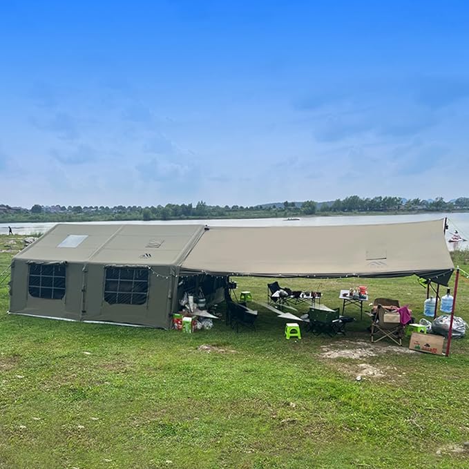 Inflatable Tent, Outdoor Easy Setup Inflatable Tents for Camping, Portable Blow Up Tent with Stove Jack, Cotton Canvas Material for Glamping, for 4 Season, 4/6/8/10 Person Use