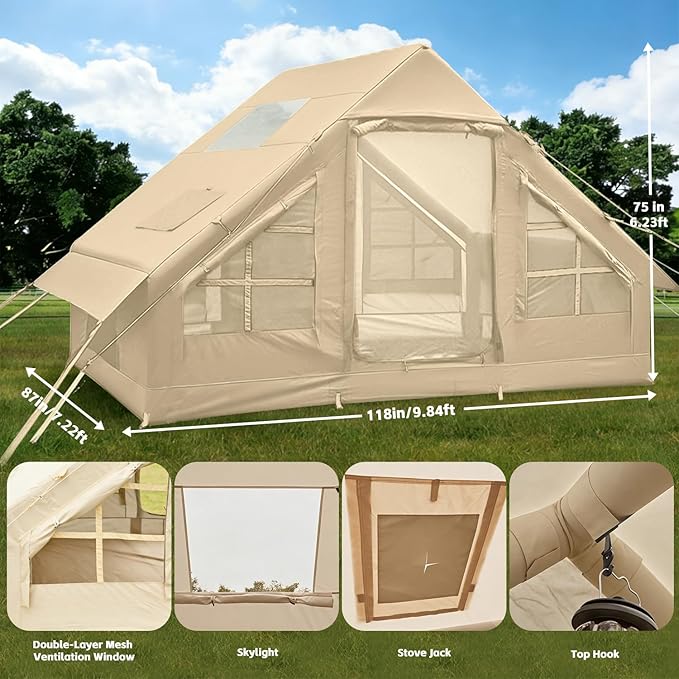 Inflatable Tents for Camping,Easy Blow Up Tent with Hand Pump,4 Seasons Waterproof Air Inflatable Camping Tent House for Family Weekend Camping