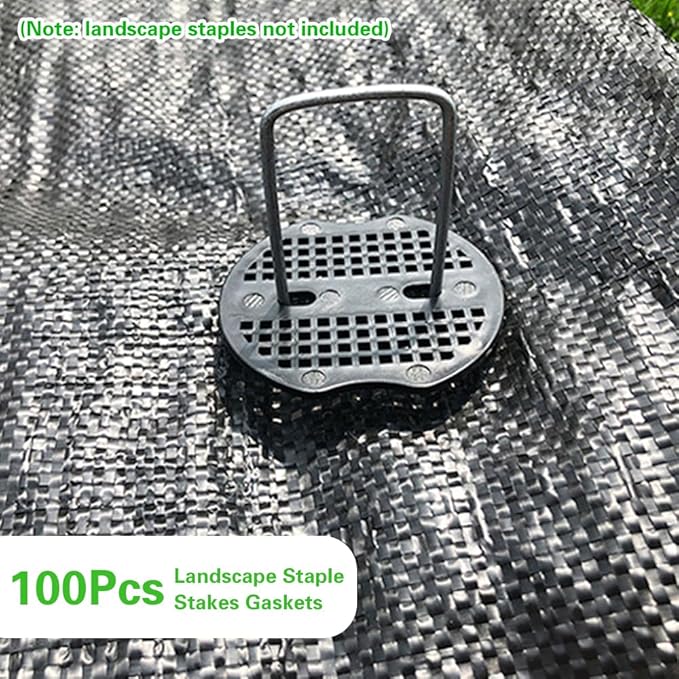 Bakulyor 100pcs Garden Staples Plastic Buffer Washer, Landscape Staple Stakes Gaskets, Yard Pins Gasket for Weed Barrier Fabric, They Keep The Barrier from Ripping & Create a Sturdier Hold - Black