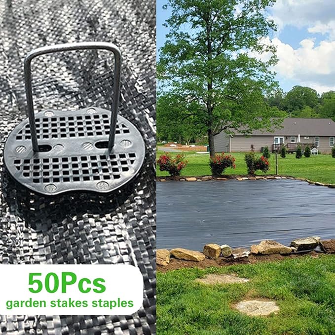 50Pcs Garden Stakes Staples + 50Pcs Gasket, Bakulyor 6 Inch Lawn Landscape Staples 11 Gauge U Shaped Galvanized Landscape Pins, Heavy Duty Yard Ground Pin for Weed Barrier Sod Fabric Decorations - 6"