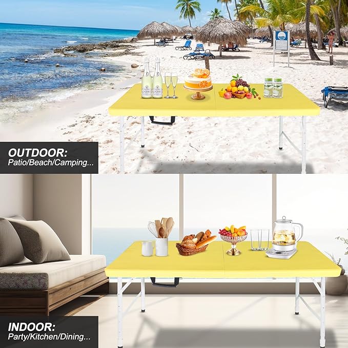 Portable Plastic Folding Table 4ft/6ft/8ft Heavy Duty White Black Picnic Dining Table Fold-in-Half for Camp Party Kitchen Indoor Outdoor