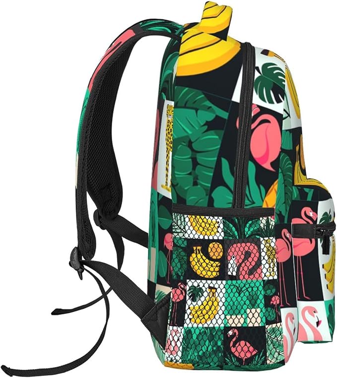 Adults Lightweight Banana Palm Leaf Leopard Flamingo Stripe Rucksacks Large Capacity Bookbag With Adjustable Shoulder Straps for Trekking Outdoors Bicycle