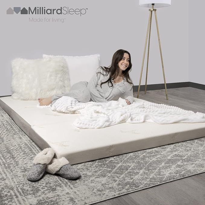 Milliard Trifold Mattress, Full Size, 6 inch, Portable Foldable Mattress Full with Memory Foam & Washable Cover, Tri-Folding Floor Bed, Camping, Fold Up Guest Bed, RV Travel, Sleepovers, 75" x 52"