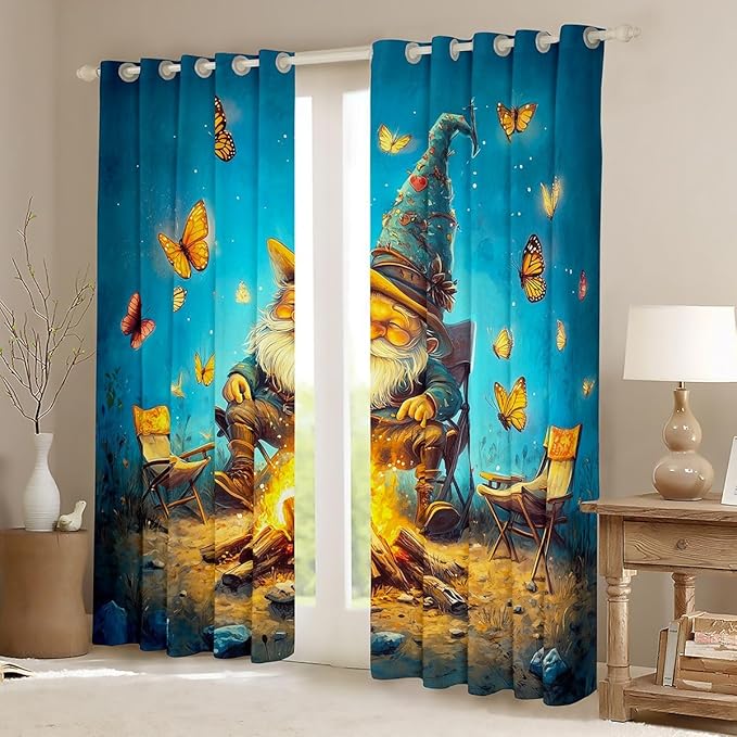 Erosebridal Camping Adventure Blackout Curtains for Bedroom Living Room Cartoon Gnome Window Curtains 2 Panels 38" Wx54 L Campfire Butterflies Drapes,Outdoor Life Window Treatments